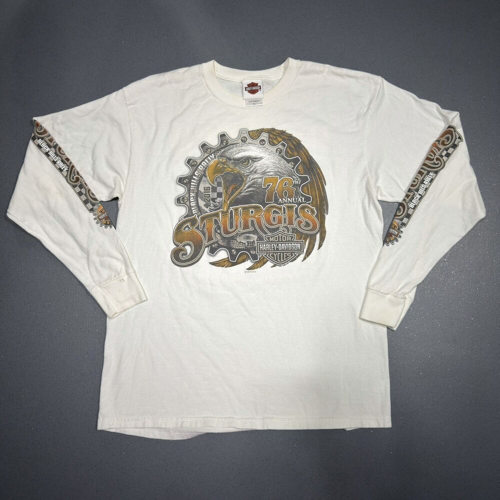 Harley Davidson Sturgis 2016 Long Sleeve Shirt Mens Large White Eagle Rally